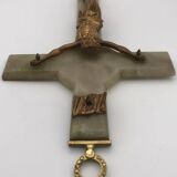 Vintage onyx stone wall crucifix and gold metal christ