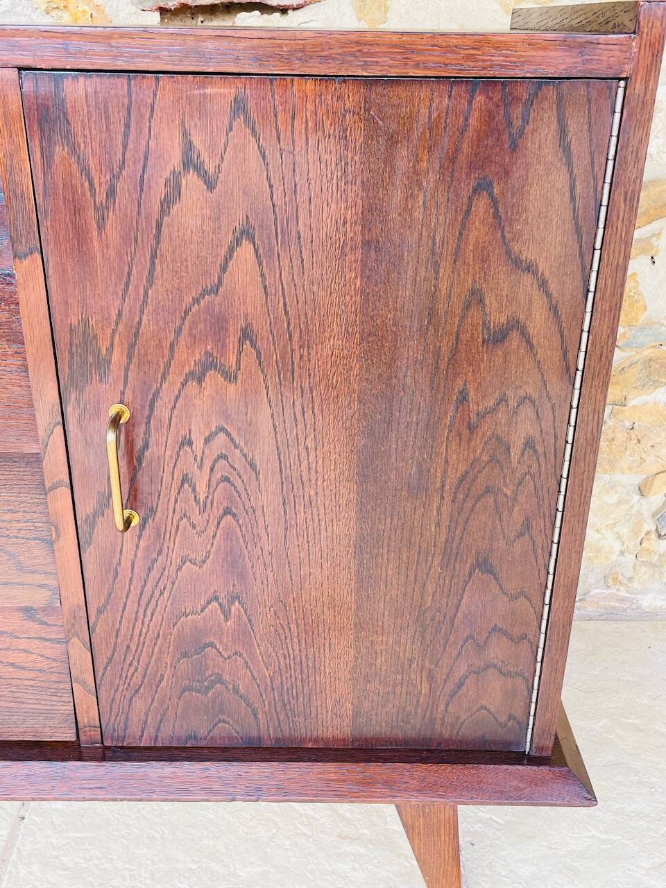 Large vintage chest of drawers with four drawers and one door in oak, circa 1960s
