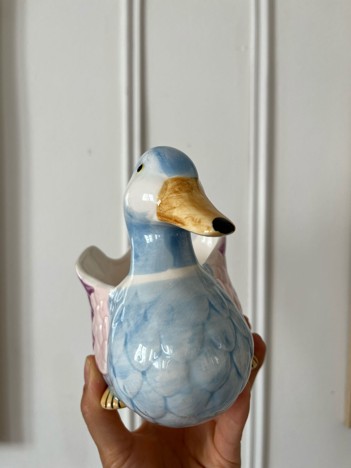 Hand-painted ceramic duck pot cover