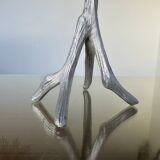 Brutalist "tree" candle holder in cast aluminum from the 70s