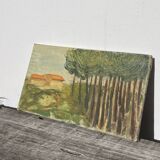 Old painting of a forest landscape in Les Landes