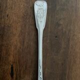 Stew spoon in solid silver 18th century shell model with coat of arms and Farmers General hallmarks