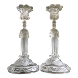 Paire de bougeoirs personnages en verre