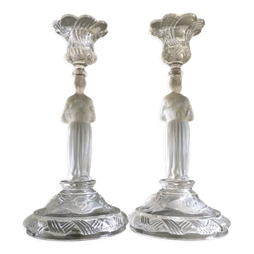 Pair of glass figure candle holders