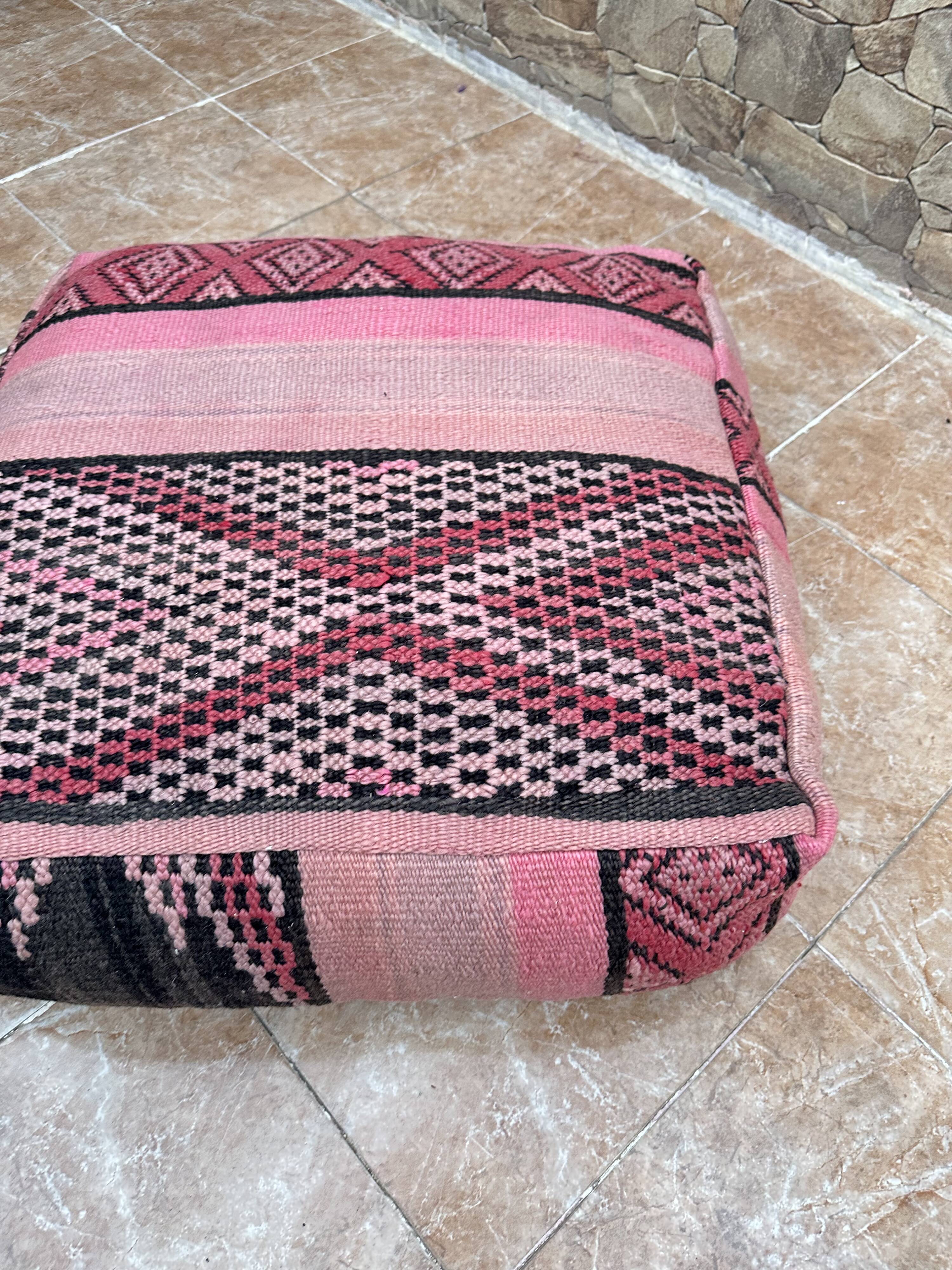 Vintage Berber Kilim Pouf: Handmade Moroccan Floor Cushion
