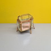 Old French Gold Plated and Crystal Jewelery Box. from the mid 20th century.
