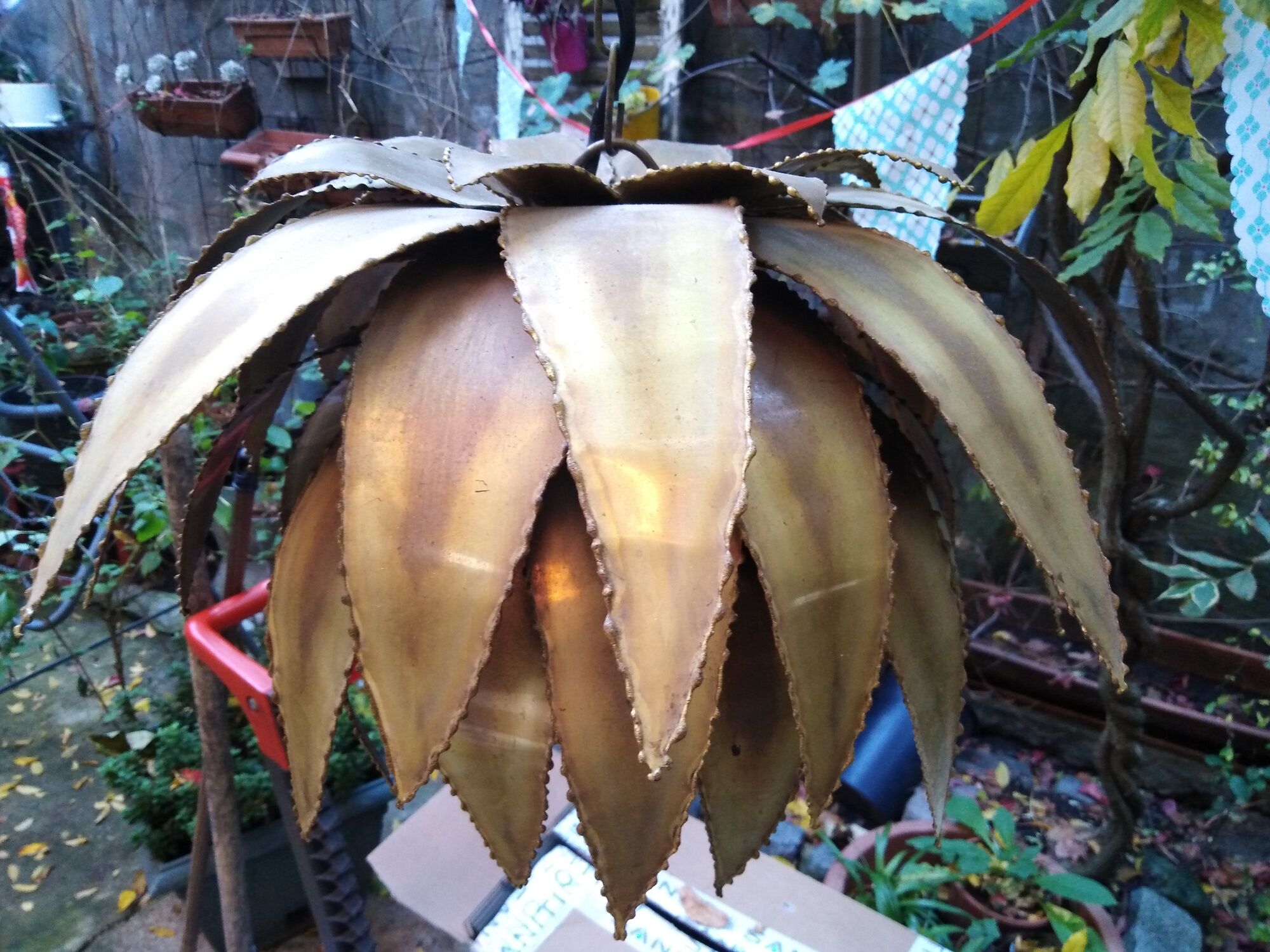 Copper foil luminaire 1970, palm style, Jansen style