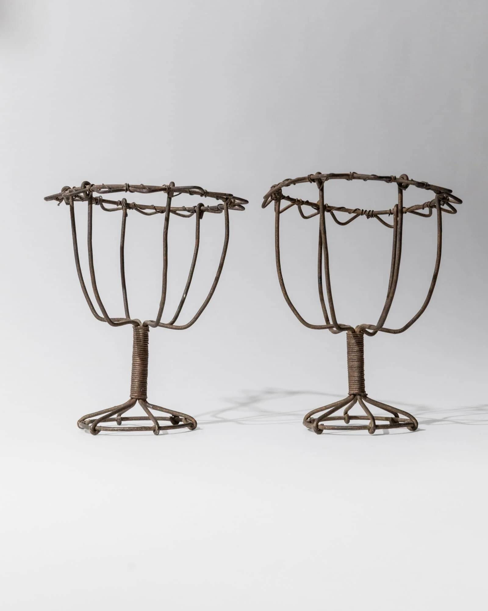 Lot of 2 antique wire candlesticks, 1850s.