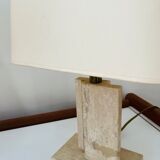 Paire de lampes en laiton et travertin Camille Breesch