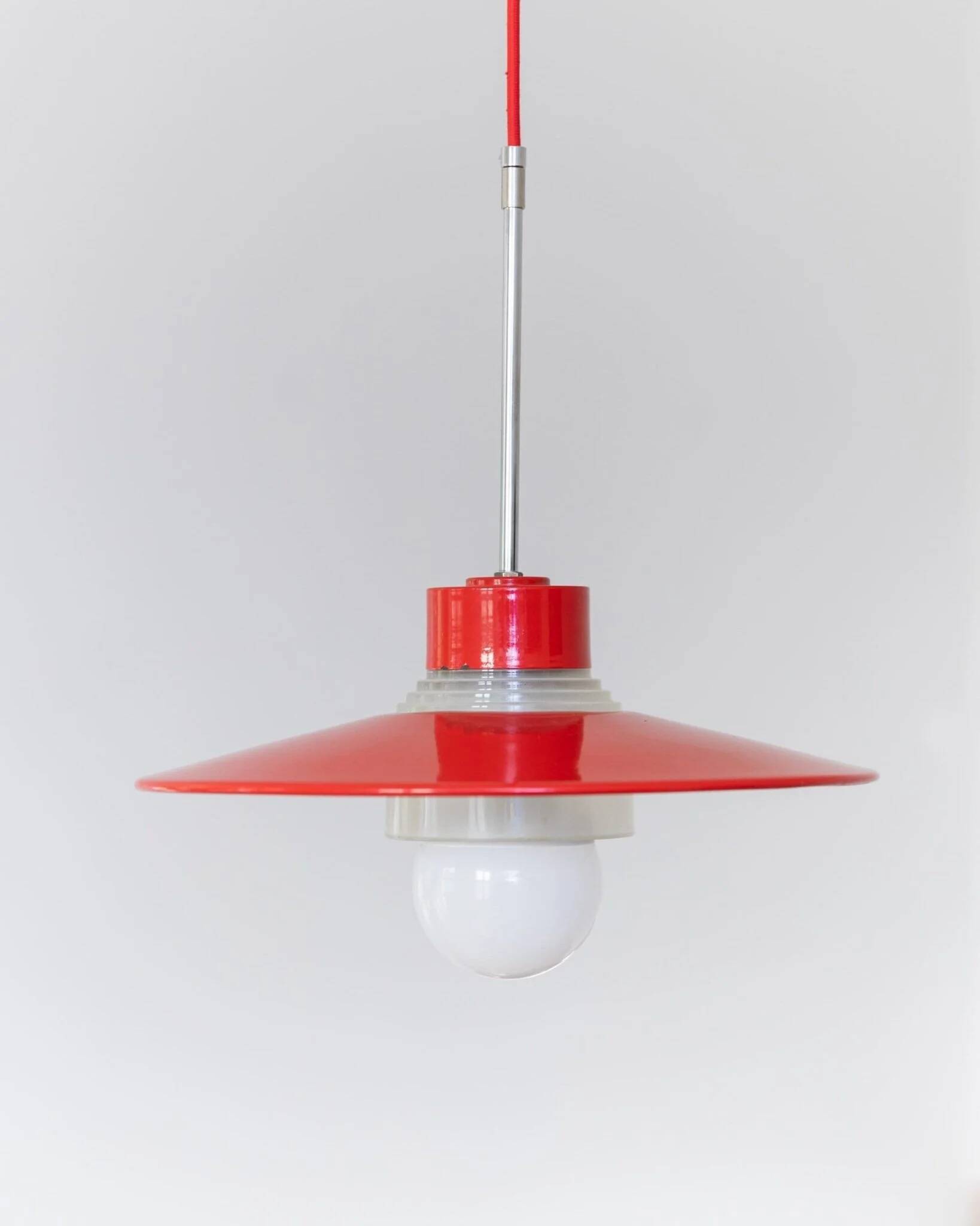 Danish ceiling light in red metal and glass - Mid-Century Design - 1960s