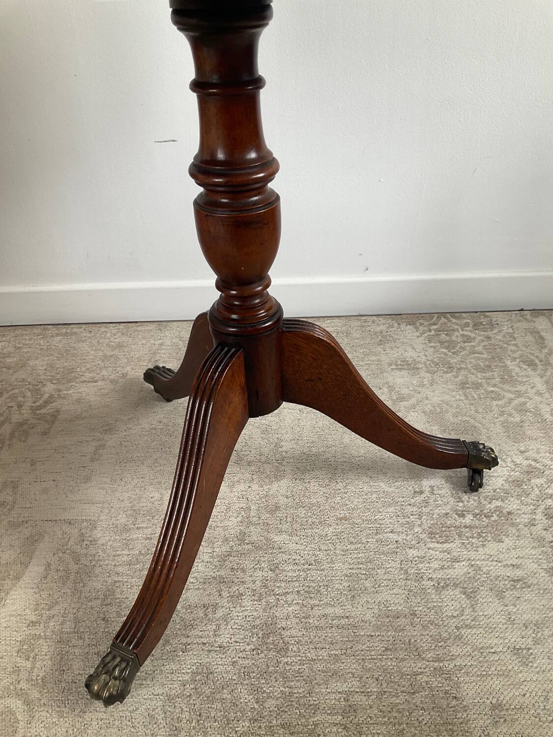 Antique Mahogany and Leather Side Table on Casters