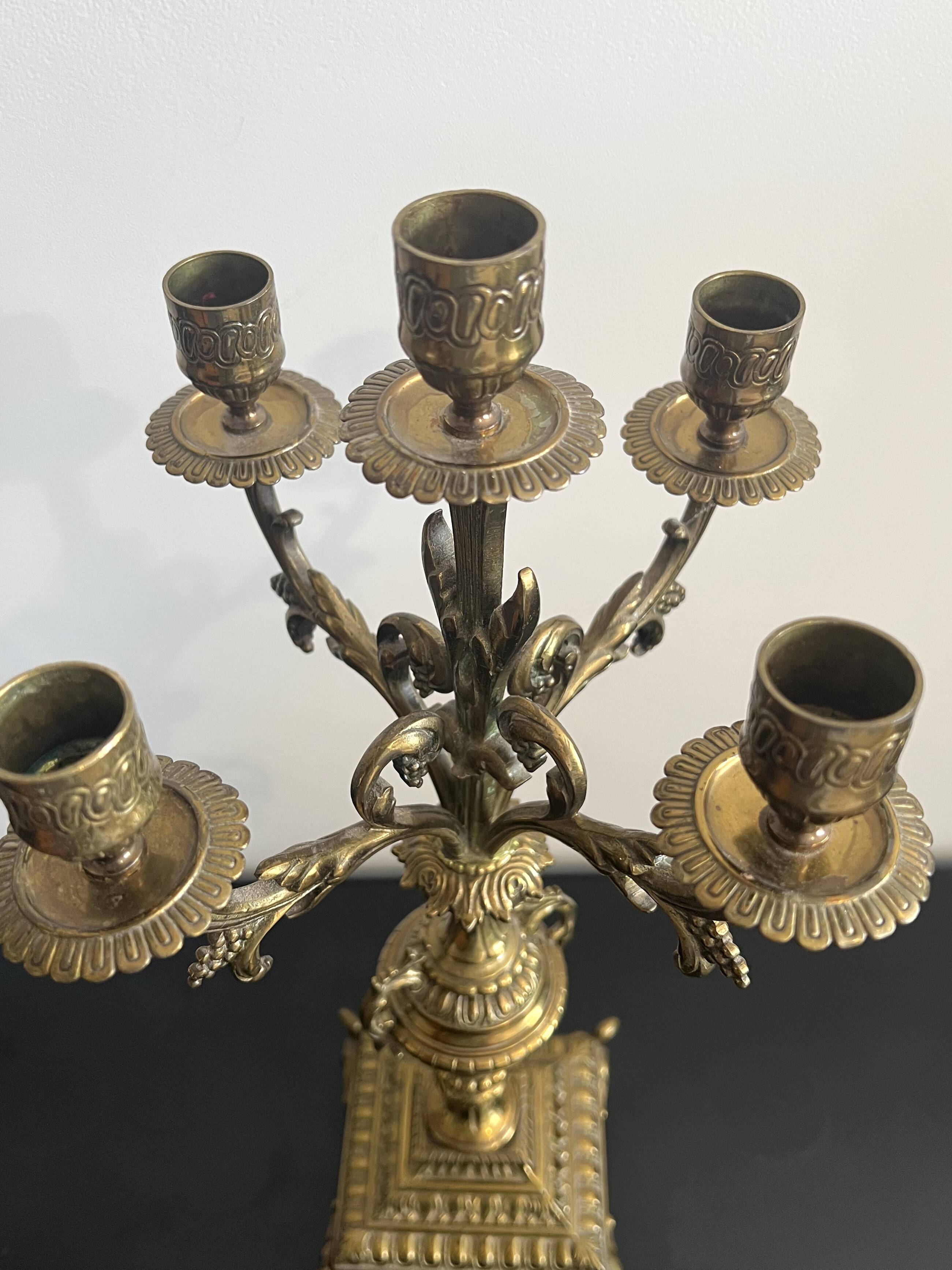 Pair of five-light gilded bronze candelabras, Napoleon III, 19th century.