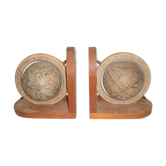 Serre livres avec globes terrestre en bois