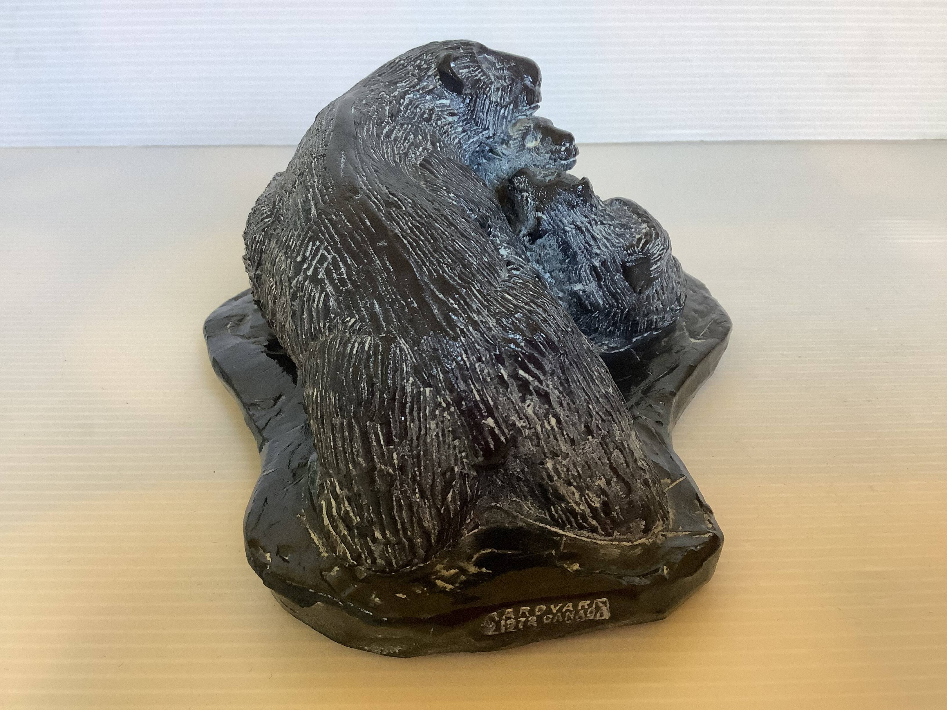 Soapstone bear family paperweight