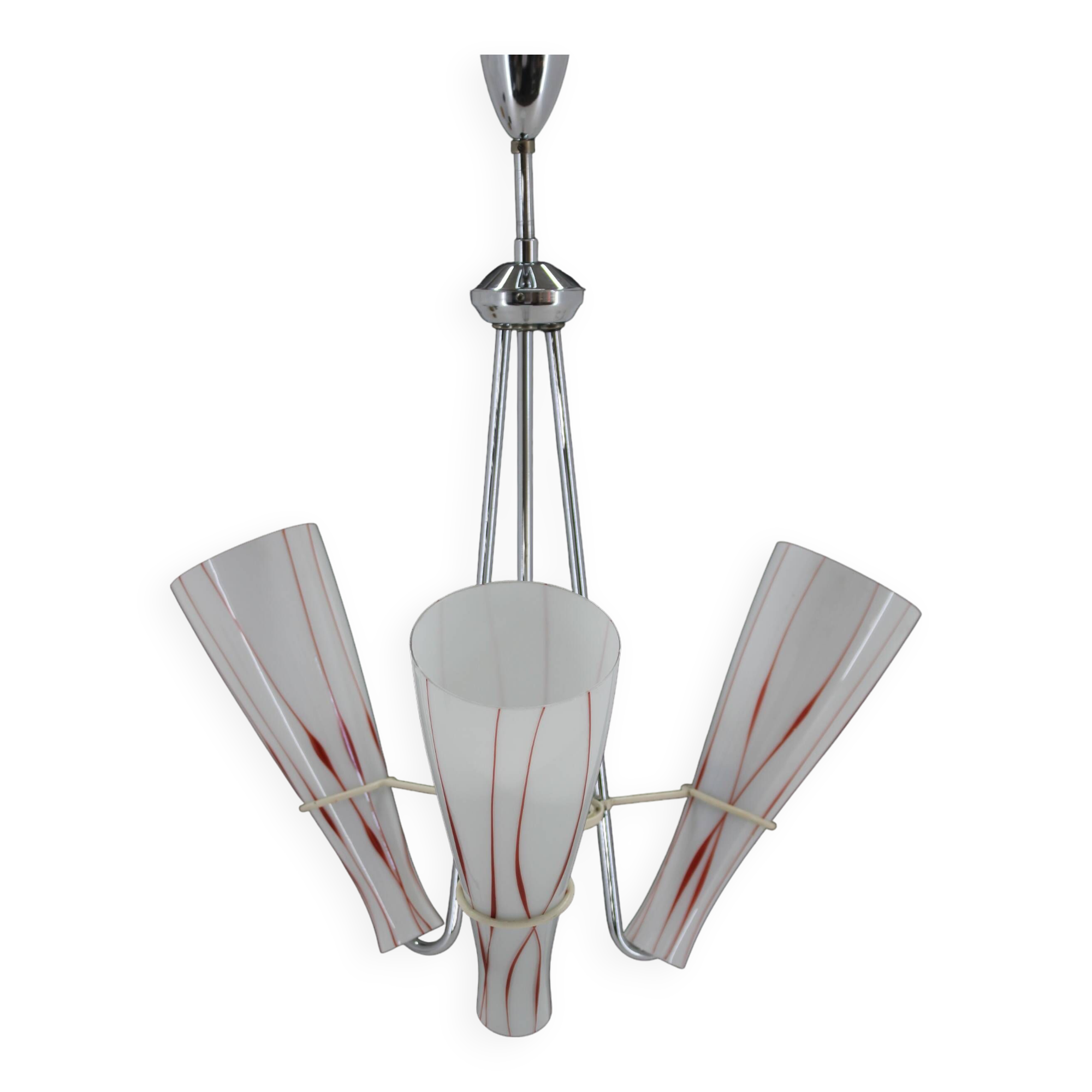 1970s Glass Chandelier , Czechoslovakia