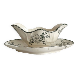 Old iron earthenware sauce boat "Réjane" Longwy