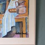 Mid-century modern swedish interior still life 'tabletop setting', vintage framed watercolour