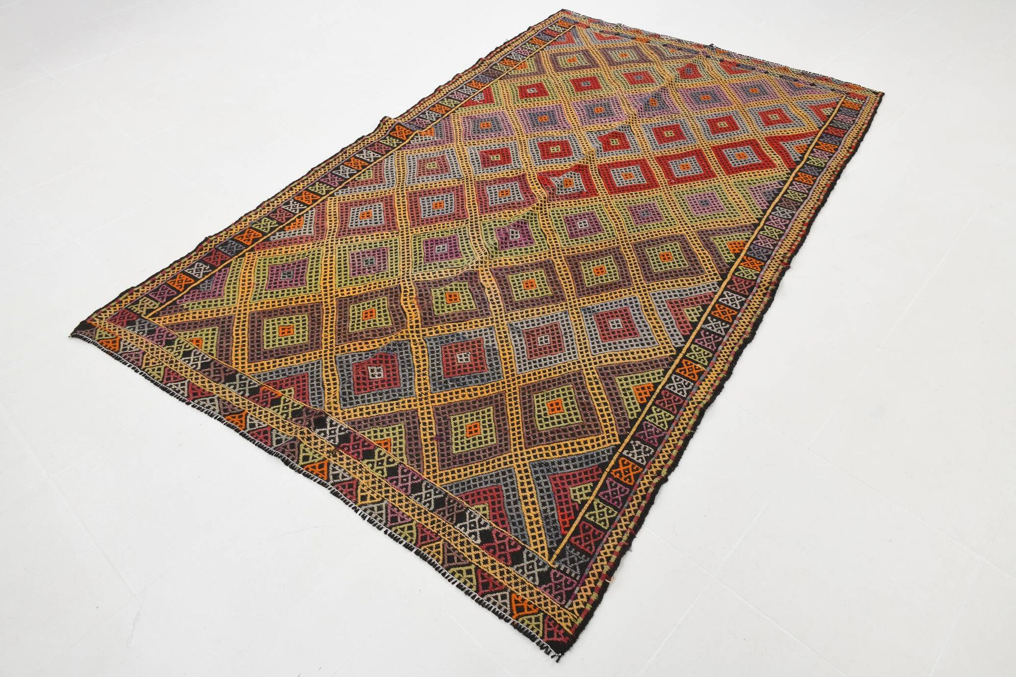 5x8 Yellow & Red Handmade Kilim Rug, 150x247Cm