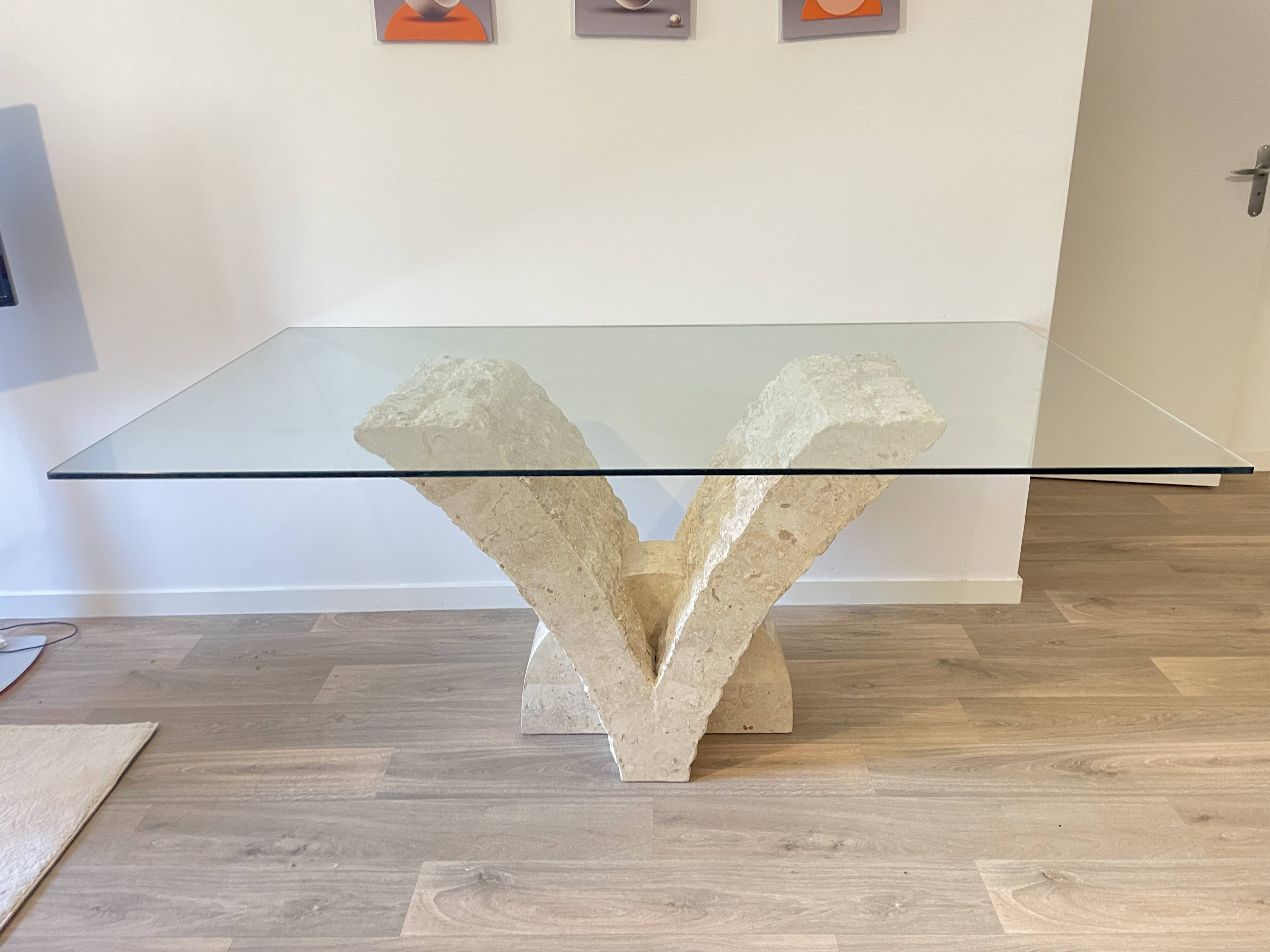 Dining table Stones Deco “Cadiz” glass and stone - Very good condition