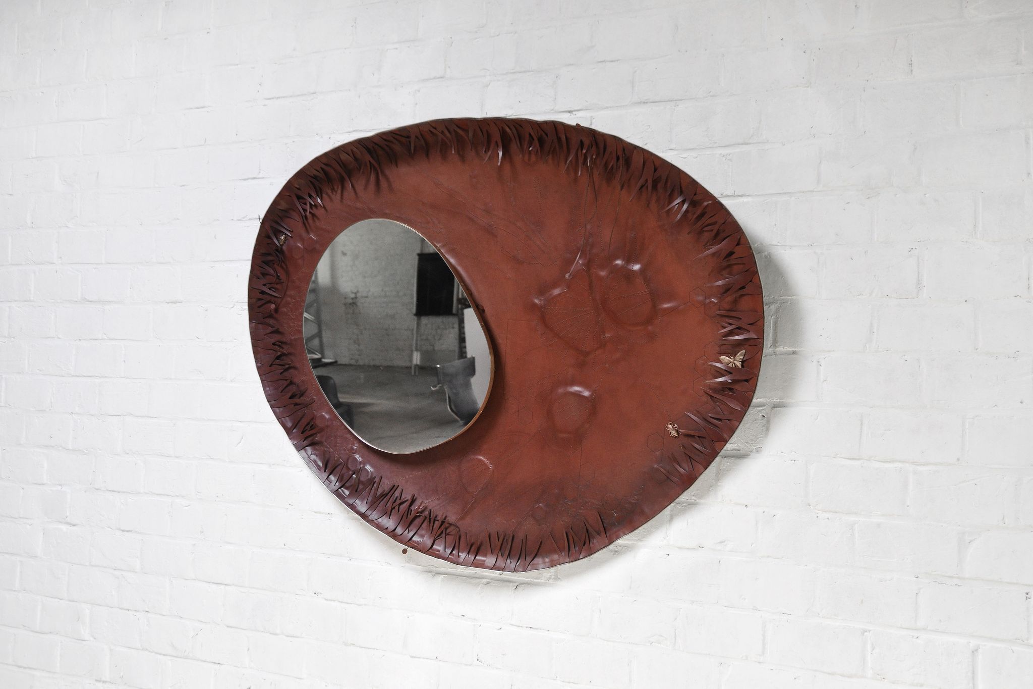 Sculptural Free Form Leather Mirror, France, 1990s