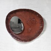 Sculptural Free Form Leather Mirror, France, 1990s