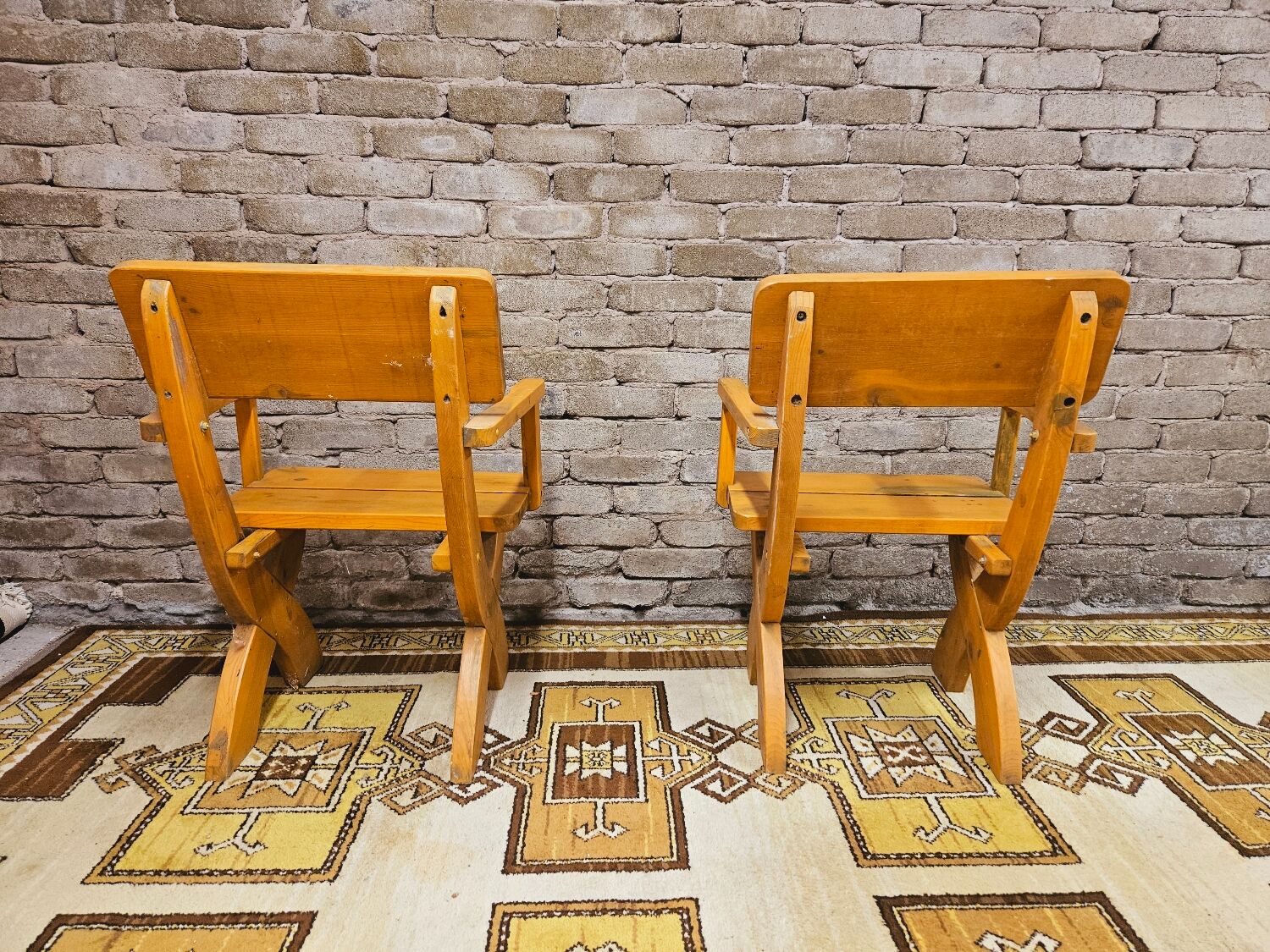 Pair of solid wood armchairs 1960