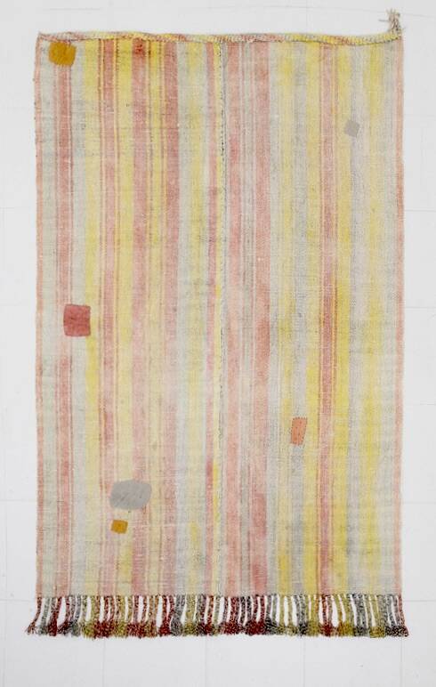 5x7 Pale Red & Yellow Striped Kilim Rug, 147x229Cm