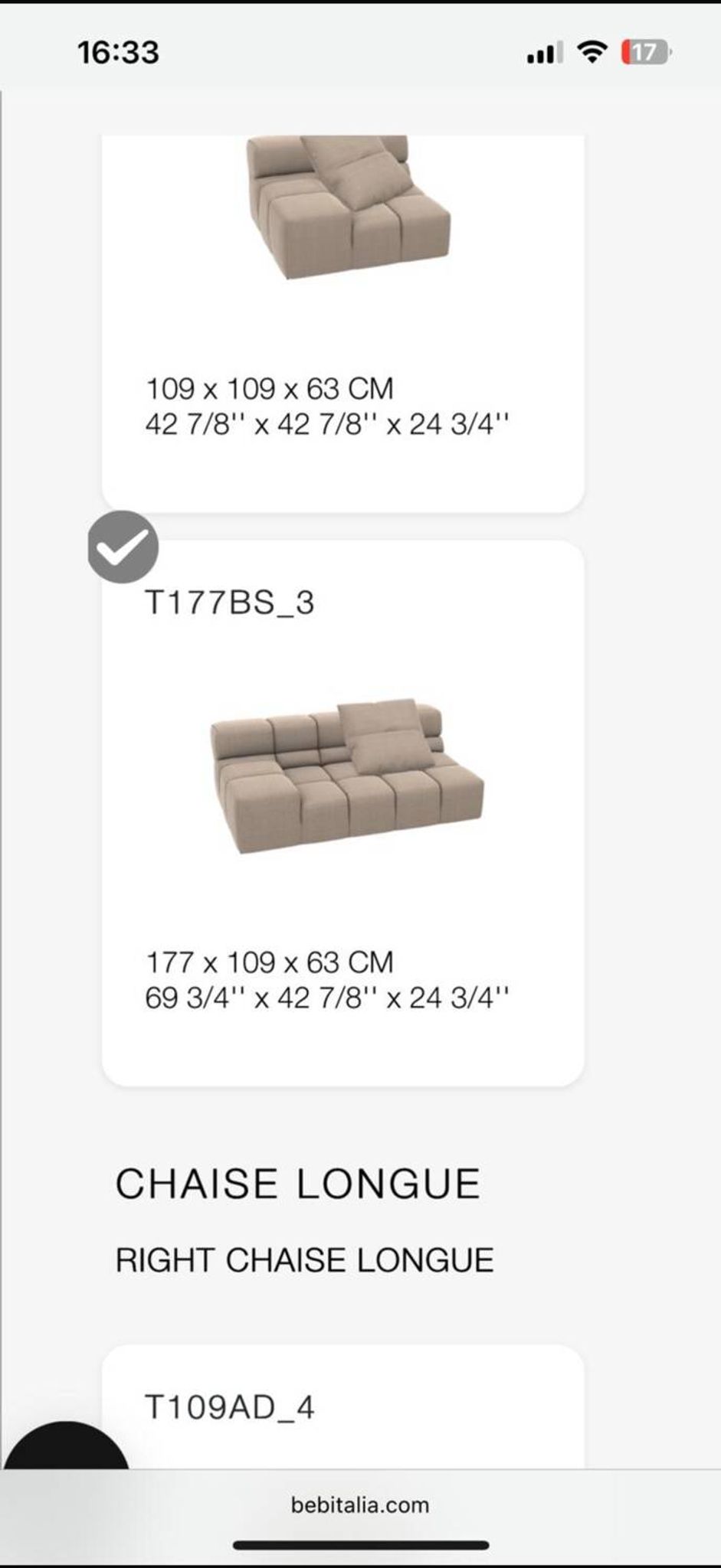 Tufty-Time sofa with chaise longue - beige