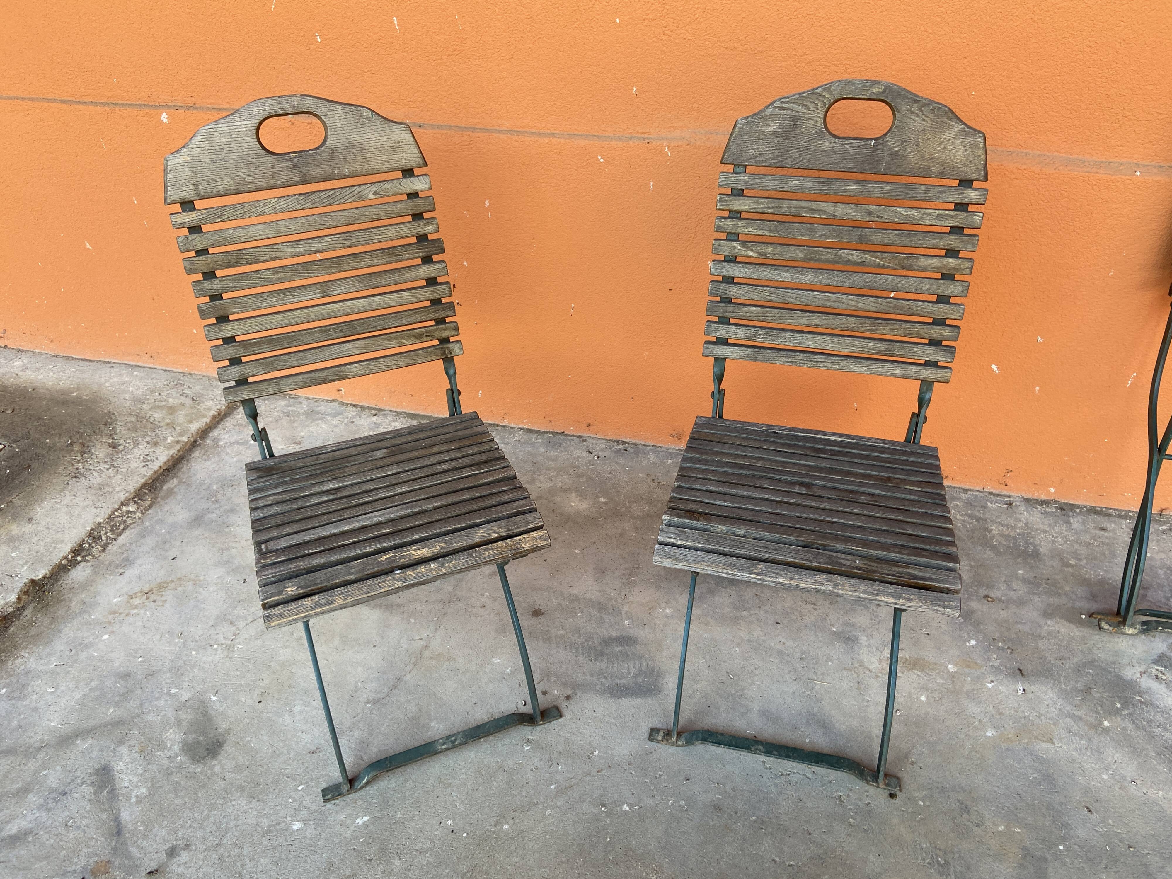 4 folding chairs vintage terrace bistro 60s in metal & wood