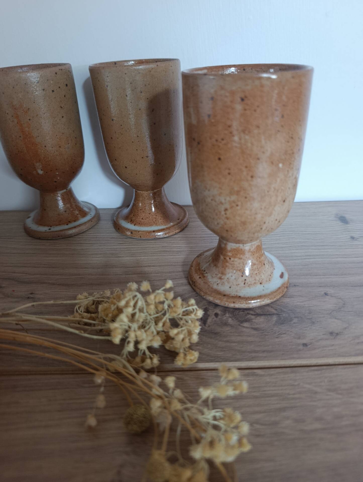3 mazagrans / authentic vintage natural stoneware cups