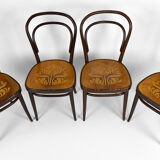 Set of 4 Thonet chairs in curved wood with decorated seats