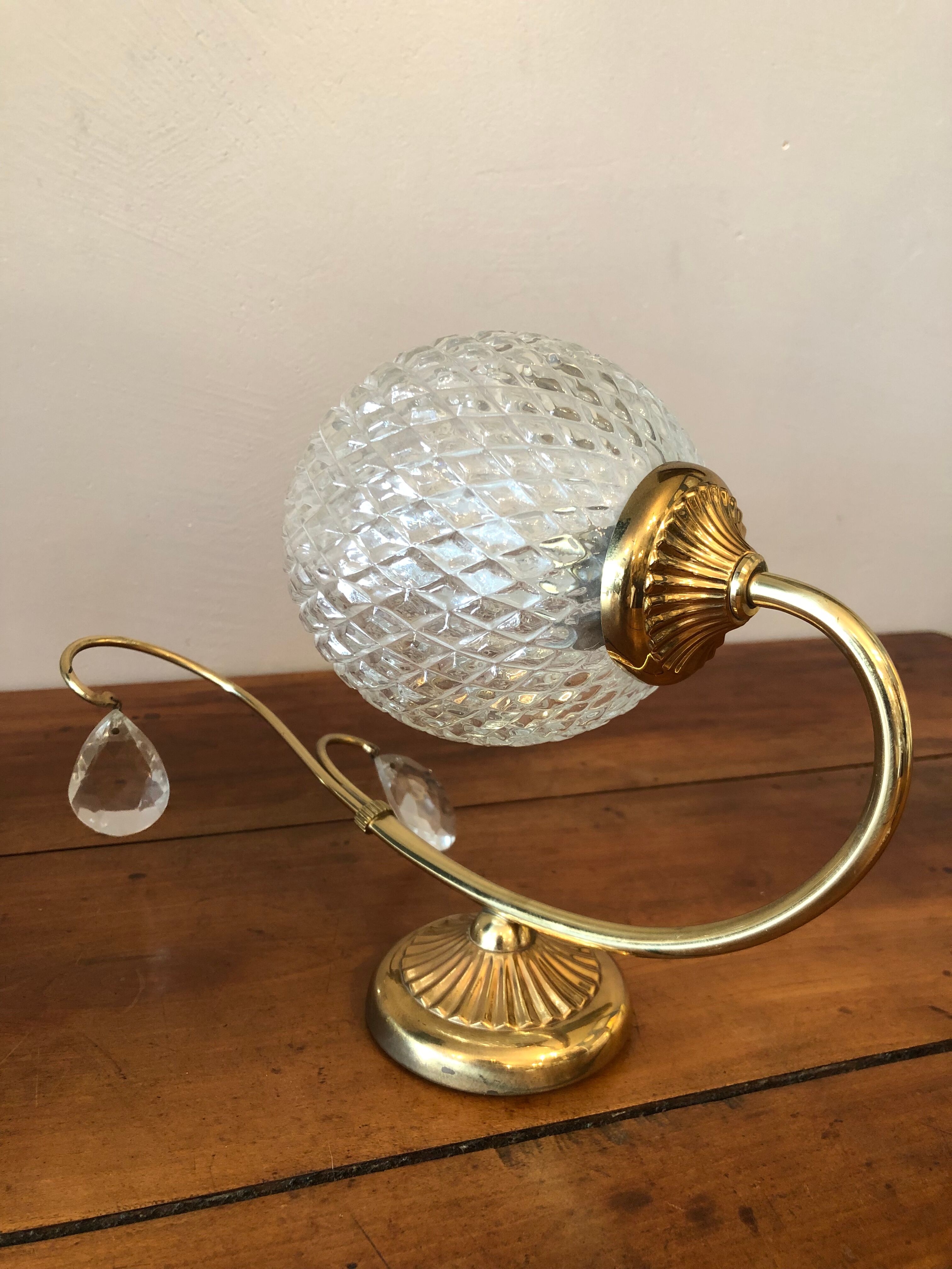 Duo of brass and glass wall lamps