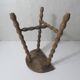 vintage half-moon tripod stool in turned solid wood with beaded edges