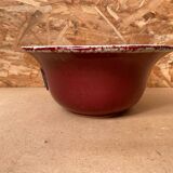 Antique Red Ceramic Salad Bowl Blue Interior + Vintage Kitchen Badge
