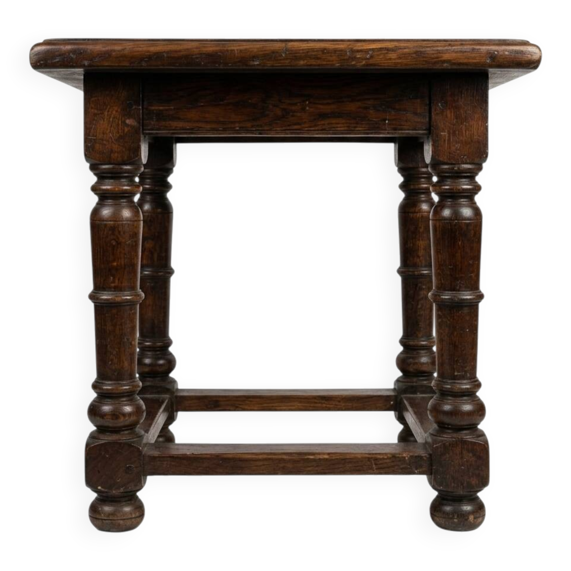 Table ancienne en chêne massif – Pieds tournés balustres et entretoise, sty