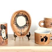 Set of 4 ceramic pieces by Madeleine Brault, Pottery of the Dove