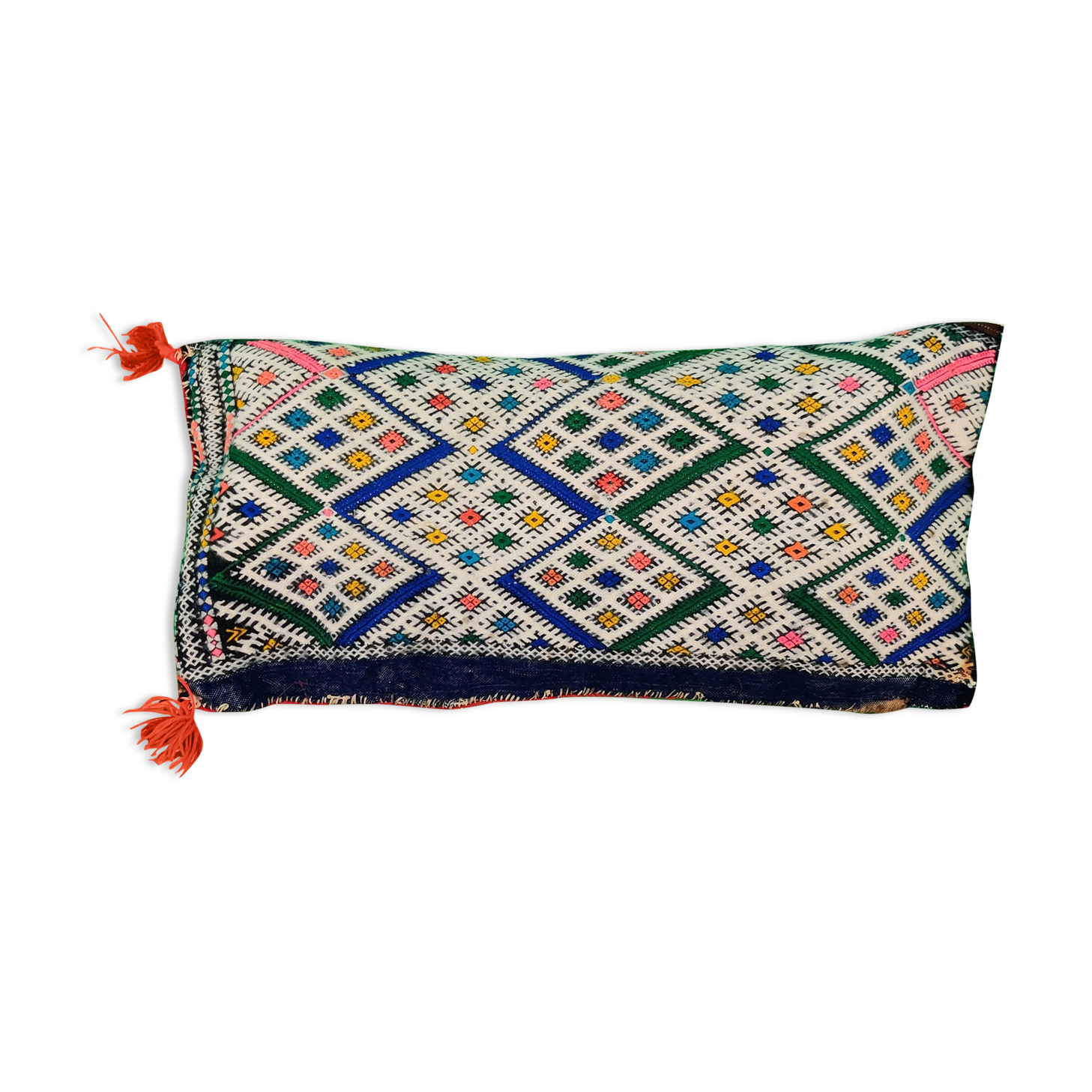 Berber cushion Kilim with 2 pompoms