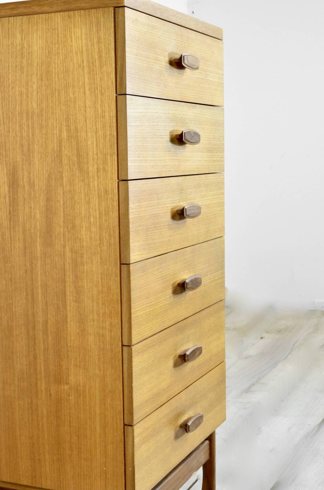Midcentury G Plan Quadrille Teal Tallboy / Chest Of Drawers. Vintage Modern