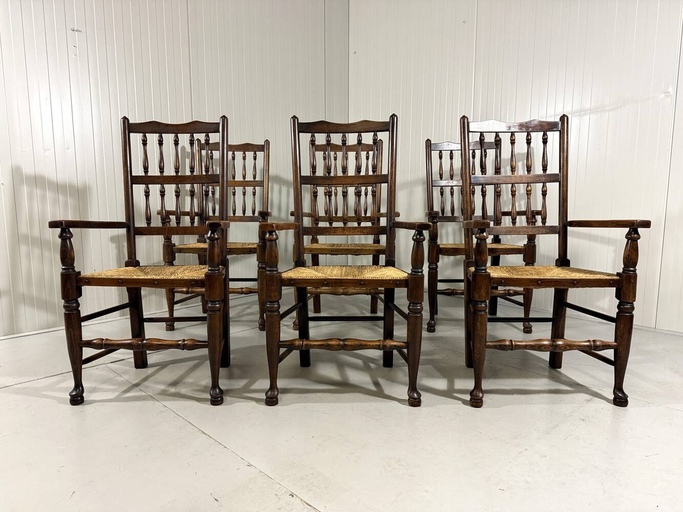 Lancashire spindleback dining arm chairs 1900's
