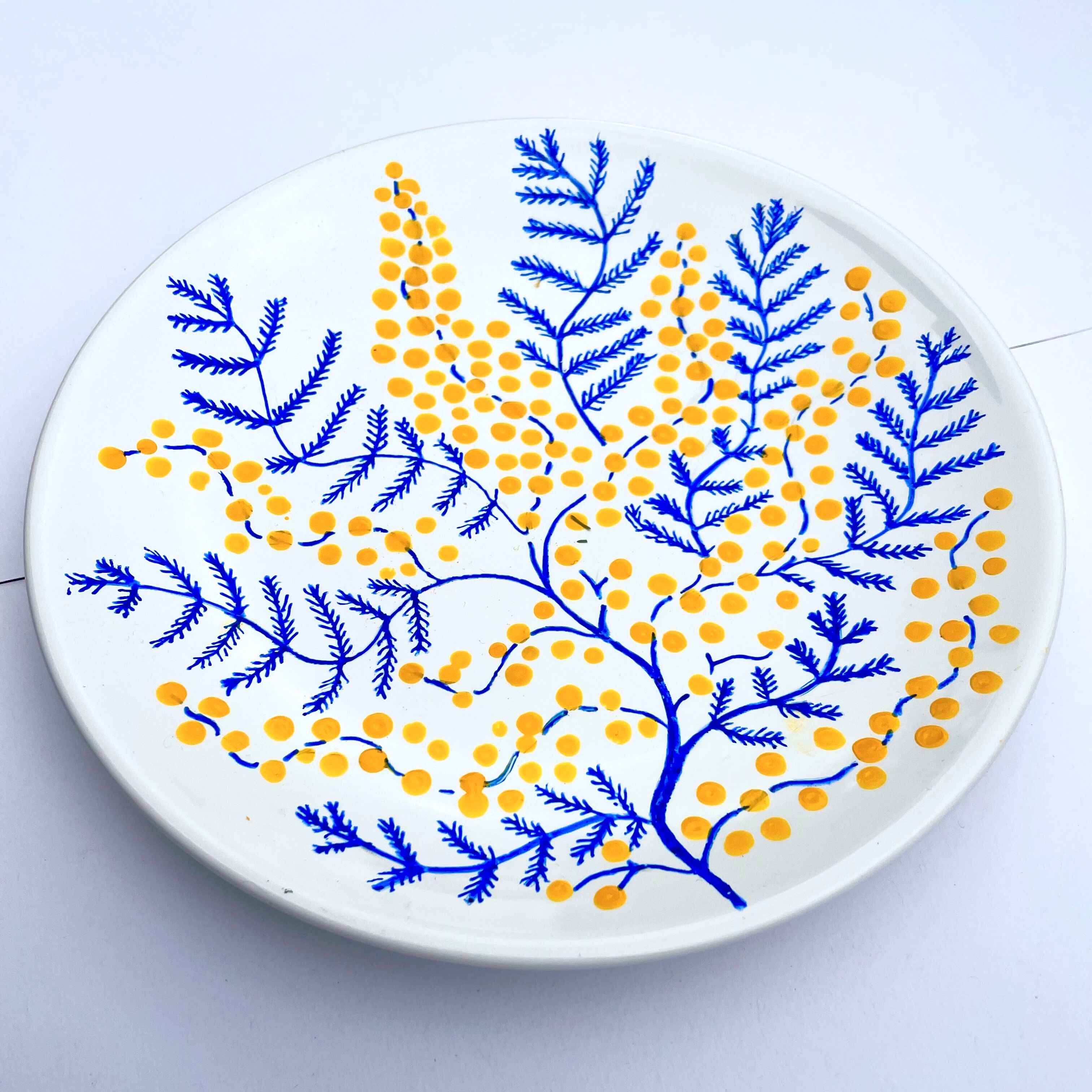 Hand-painted plate - Mimosa - flower