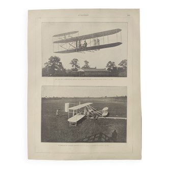 Gravure ancienne • Aviation Wright • Affiche originale et vintage de 1909