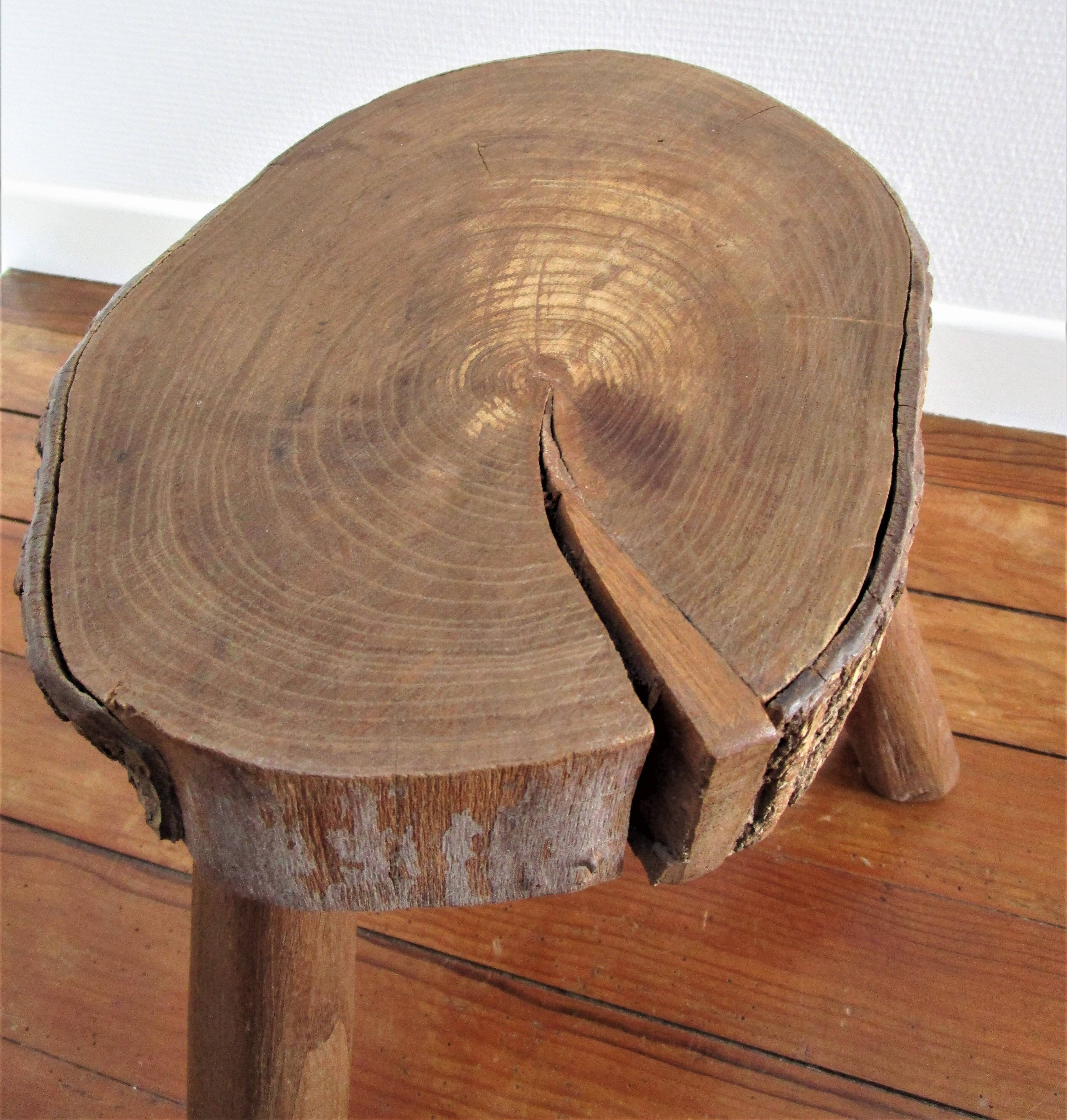 Tabouret bois massif art populaire français