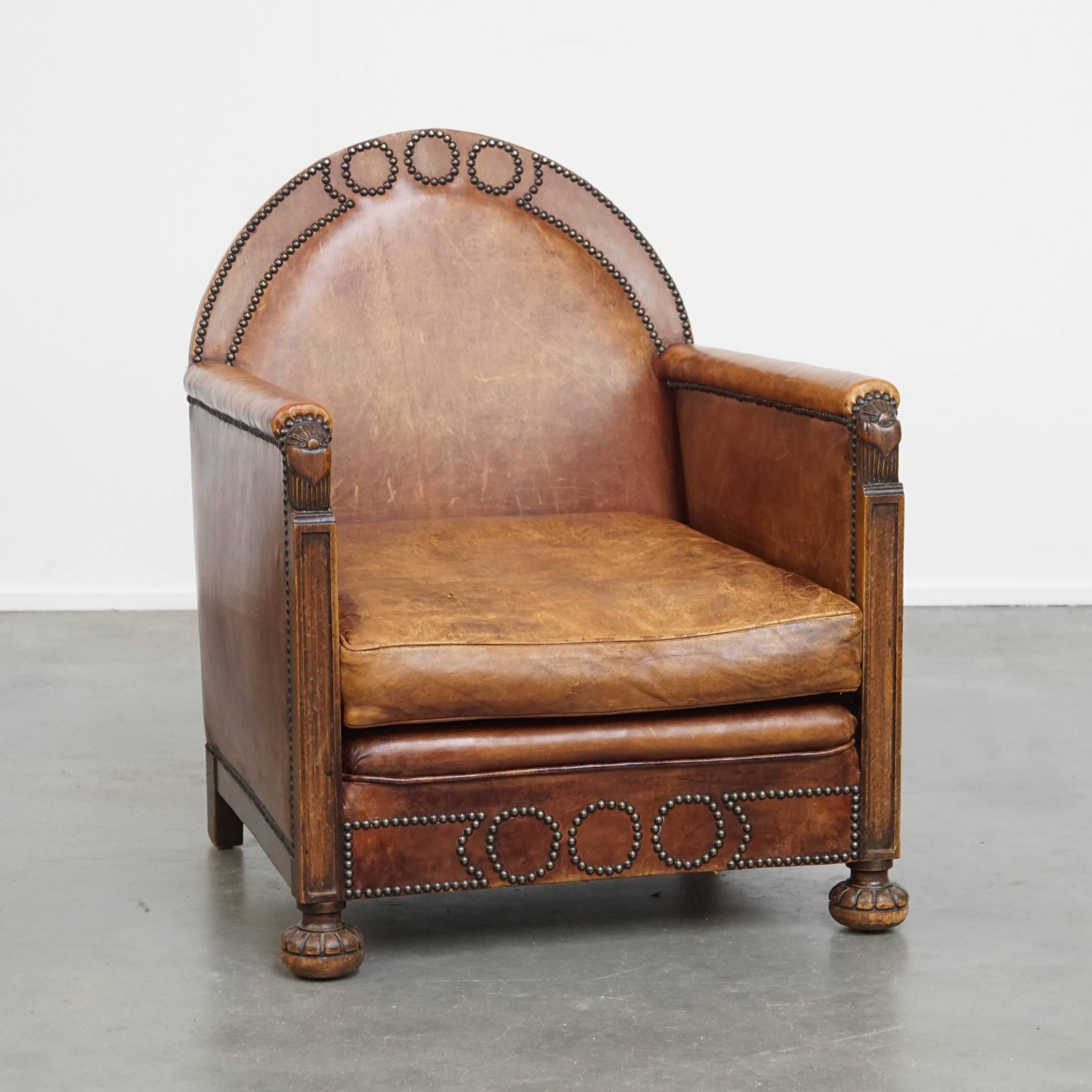Fauteuil Art Déco en cuir de mouton