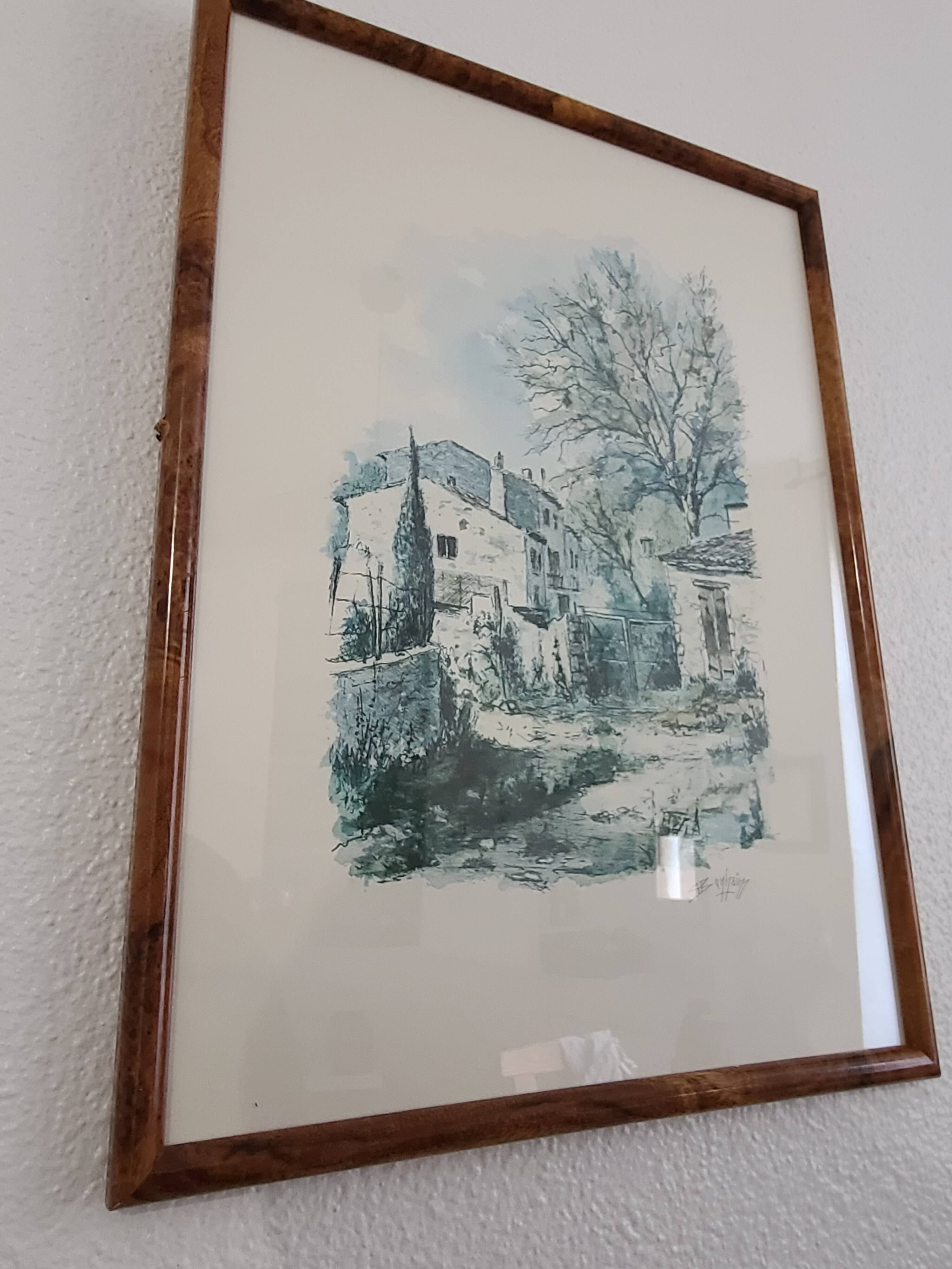 Magnificent Print (Lithograph/Watercolor) Provençal Village Scene