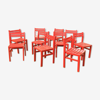 Suite de 10 chaises bois vintage