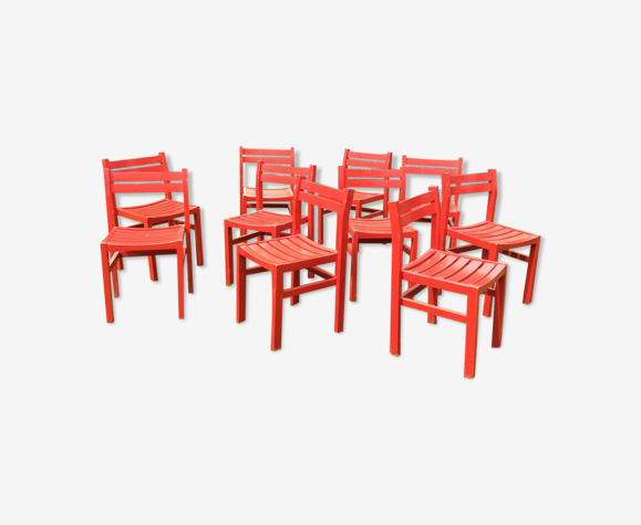 Suite de 10 chaises bois vintage