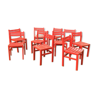 Set of 10 vintage wooden chairs