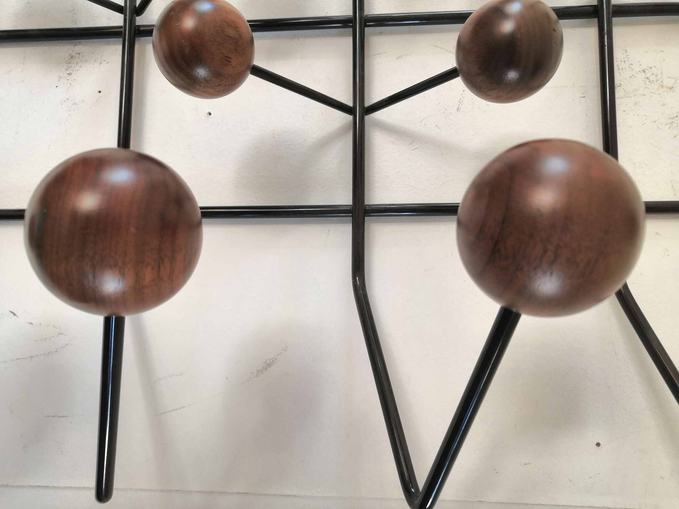 Hang It Hall coat rack, Eames Vitra edition design, walnut and chocolate steel structure