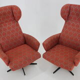 1970s pair of swivel wingback armchairs, Czechoslovakia