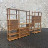 Modular bookcase in vintage rattan